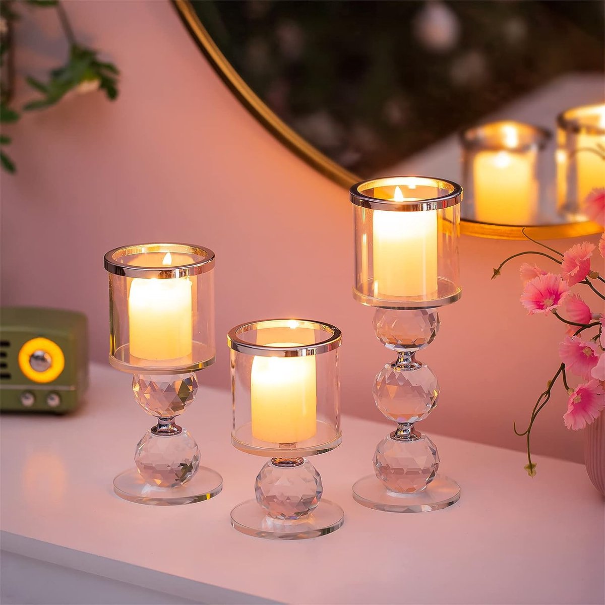 Lot De 3 Bougeoirs En Verre Ambré Forme Cône - Pour Bougies Diam. 1,9 à 5,6 Cm - Décoration De Table, Mariage, Soirée - Verre Sans Plomb
