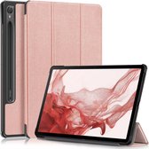 Housse de tablette adaptée au Samsung Galaxy Tab S9 | Bibliothèque avec support | Housse de protection en similicuir | Triple pli | Or rose