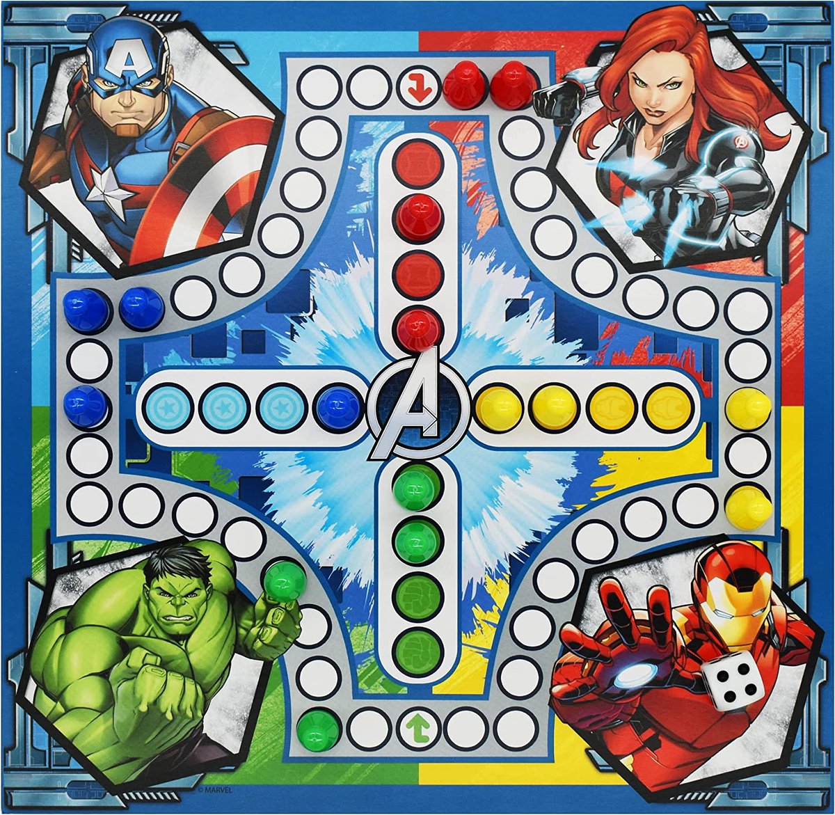 Marvel Avengers - 4-in-1 Spellendoos - Molenspel - Dammen - Ludo  (Mens-Erger-Je-Niet)