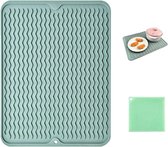 Afdruipmat van siliconen, hittebestendig en antislip siliconenmat met een reinigingsborstel, afdruipmat voor keuken (groen)
