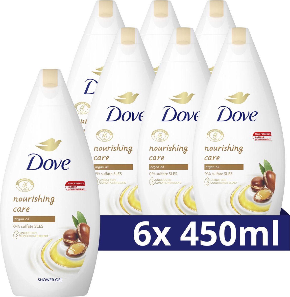 Goedkoopste Dove Nourishing Care Douchegel - 6 x 450 ml - Voordeelverpakking