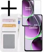 Hoes Geschikt voor OnePlus Nord CE 3 Lite Hoesje Book Case Hoes Flip Cover Wallet Bookcase Met Screenprotector - Wit