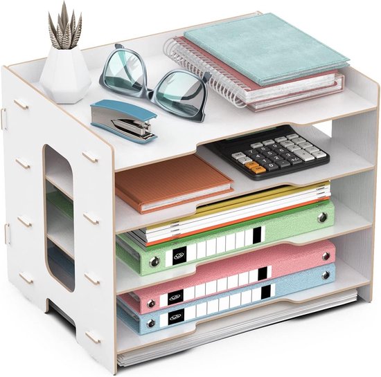 Office File Tray, A4 Desk Tidy Organizer, 4 Tier Document/Papier/Letter  Tray (wit) | bol