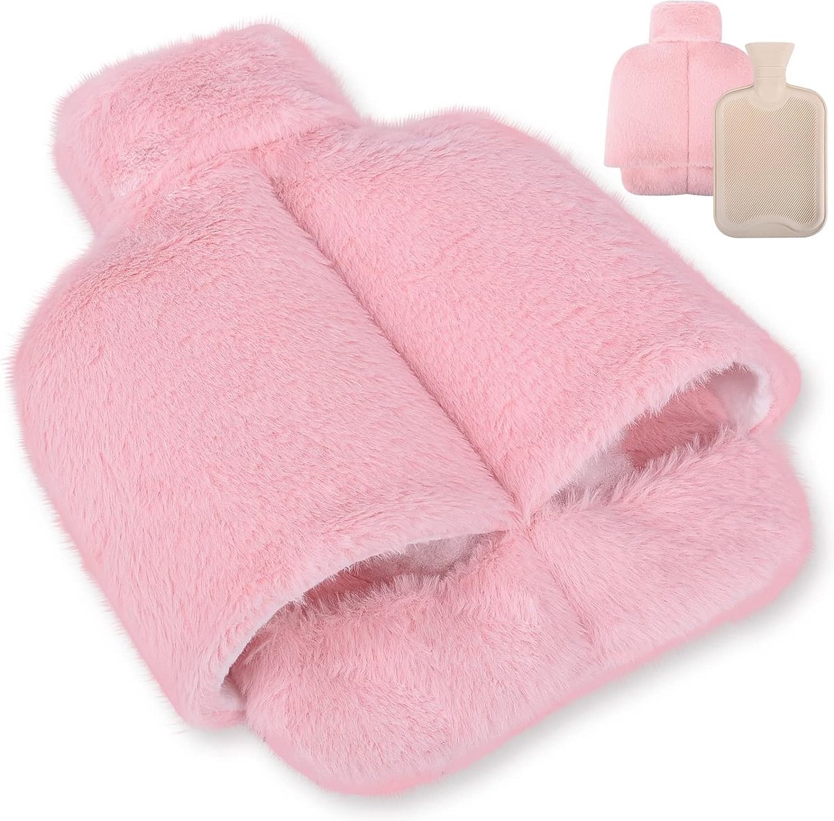 Goedkoopste Voetwarmer, warmwaterkruik 2 liter, 2-in-1 voetenwarmer zonder stroom, voetwarmwaterkruik voor de voeten, warmwaterkruik voor grote voeten in de winter, met overtrek voor dames en heren