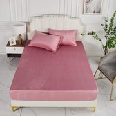 Pluche hoeslaken, 180 x 200 x 30 cm, roze, oudroze, winter, warm, pluizig hoeslaken, geschikt voor matras van 30 cm
