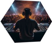 PVC Schuimplaat Hexagon - Dj achter Dj Booth voor Vol Publiek - 70x60.9 cm Foto op Hexagon (Met Ophangsysteem)