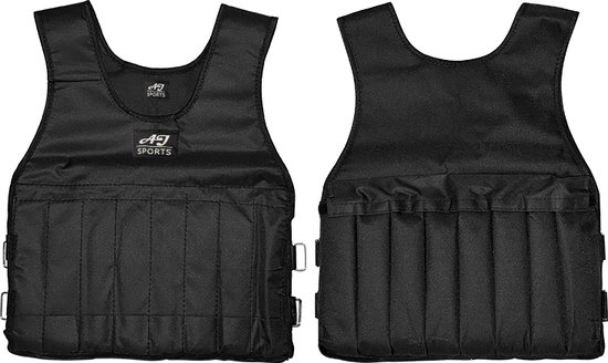 AJ-Sports Verstelbaar Gewichtsvest 10kg - Gewichtsvesten - Weight vest - Gewichten - Krachttraining & Crossfit Trainingsvest - Hardlopen - Cardio - Calisthenics - Crossfit - Zwart - Geschikt vanaf maat M / L