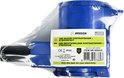 Blauwe haakse Benson CEE-stekker met stopcontact in verpakking, met label.