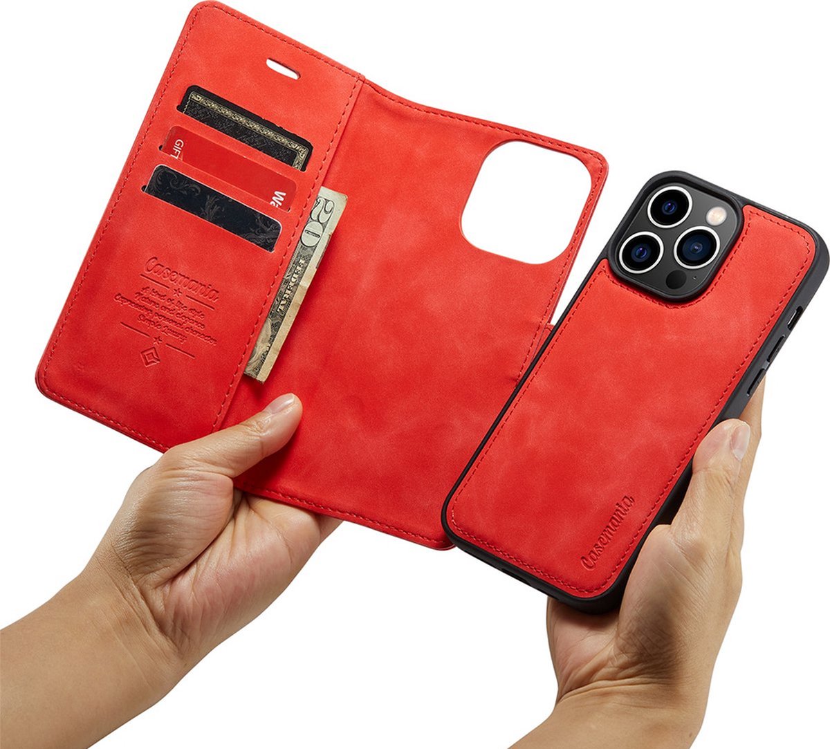 iPhone 15 Pro Max Bookcase hoesje - CaseMe - Effen Rood - Kunstleer