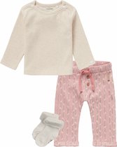 Noppies - kledingset - Meisjes - 3delig - Broek Lancaster Misty Rose - Shirt Natal Oatmeal - 1 paar sokjes - Maat 68
