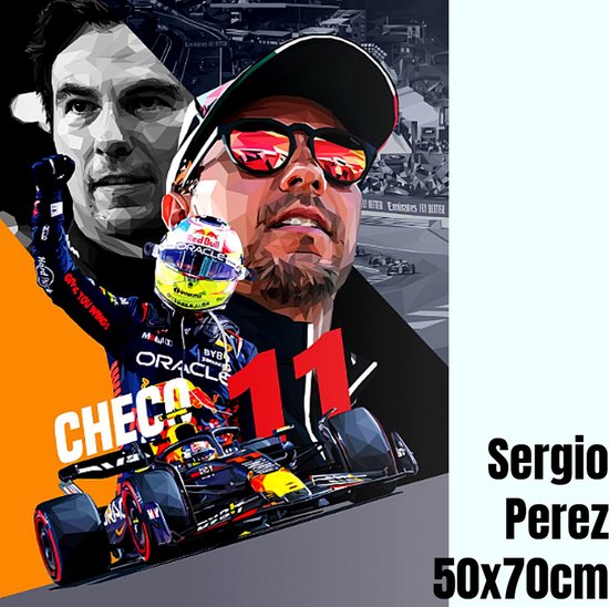 Allernieuwste.nl® Canvas Schilderij Checo Sergio Perez F1 Coureur Formule 1 Autosport - 50 x 70 Kleur