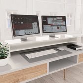 The Living Store monitorstandaard - Verhoogt tot perfecte hoogte - Geschikt voor 2 schermen - Hoogglans wit - 100 x 24 x 13 cm - Bewerkt hout