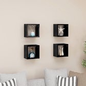 The Living Store Kubus Wandschappenset - Hoogglans zwart - 22 x 15 x 22 cm (B x D x H) - Bewerkt hout