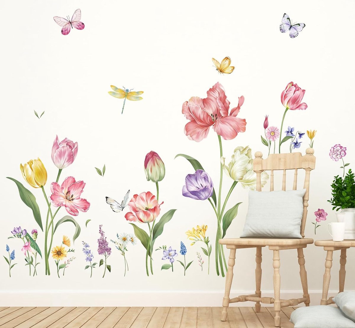Acheter Autocollant mural tulipe petite fille papillon, décoration de  chambre d'enfant, Stickers muraux