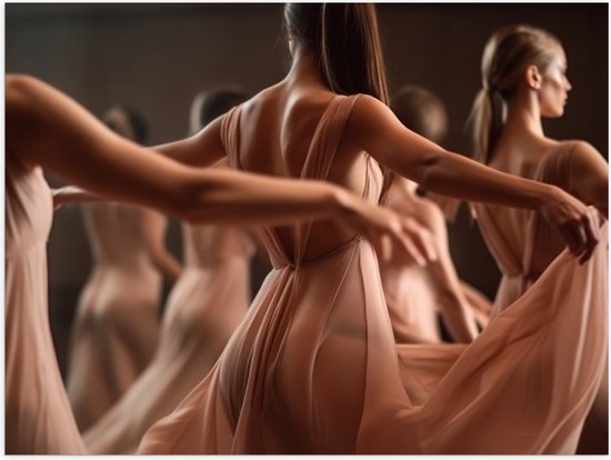 Poster Glanzend – Elegante Vrouwen in Jurken aan het Dansen - 40x30 cm Foto op Posterpapier met Glanzende Afwerking