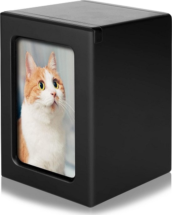 Unieke Huisdier Urn - Met fotolijstje - Urn voor huisdier - Met Levensboom en Frame - Crematie - Kat / hond / Konijn urn - Koester Liefdevolle Momenten - ZWART