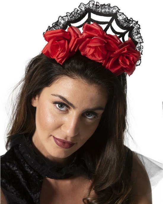 Rozen/bloemen verkleed diadeem/tiara/kroon - zwart - kunststof - volwassenen - Halloween/day of the dead thema