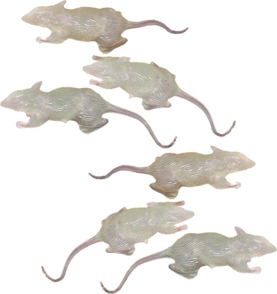 Fiestas nep ratten 7 cm - glow in the dark - 6x - Horror/griezel thema decoratie dieren