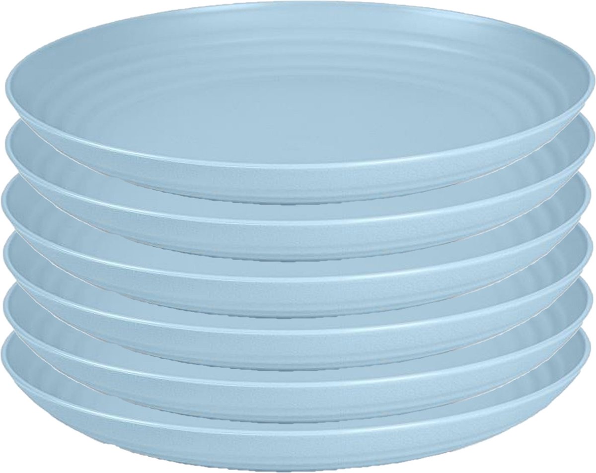 PlasticForte Rond bord/camping bord - 6x - D22 cm - ijsblauw - kunststof
