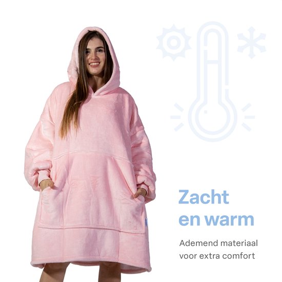 Comfies® Draagbare Deken - Hoodie Blanket huggle - Oversized - Oodie - Fleece Sherpa - Hoge kwaliteit- Plaid cozy snuggie - Licht Roze - Comfies