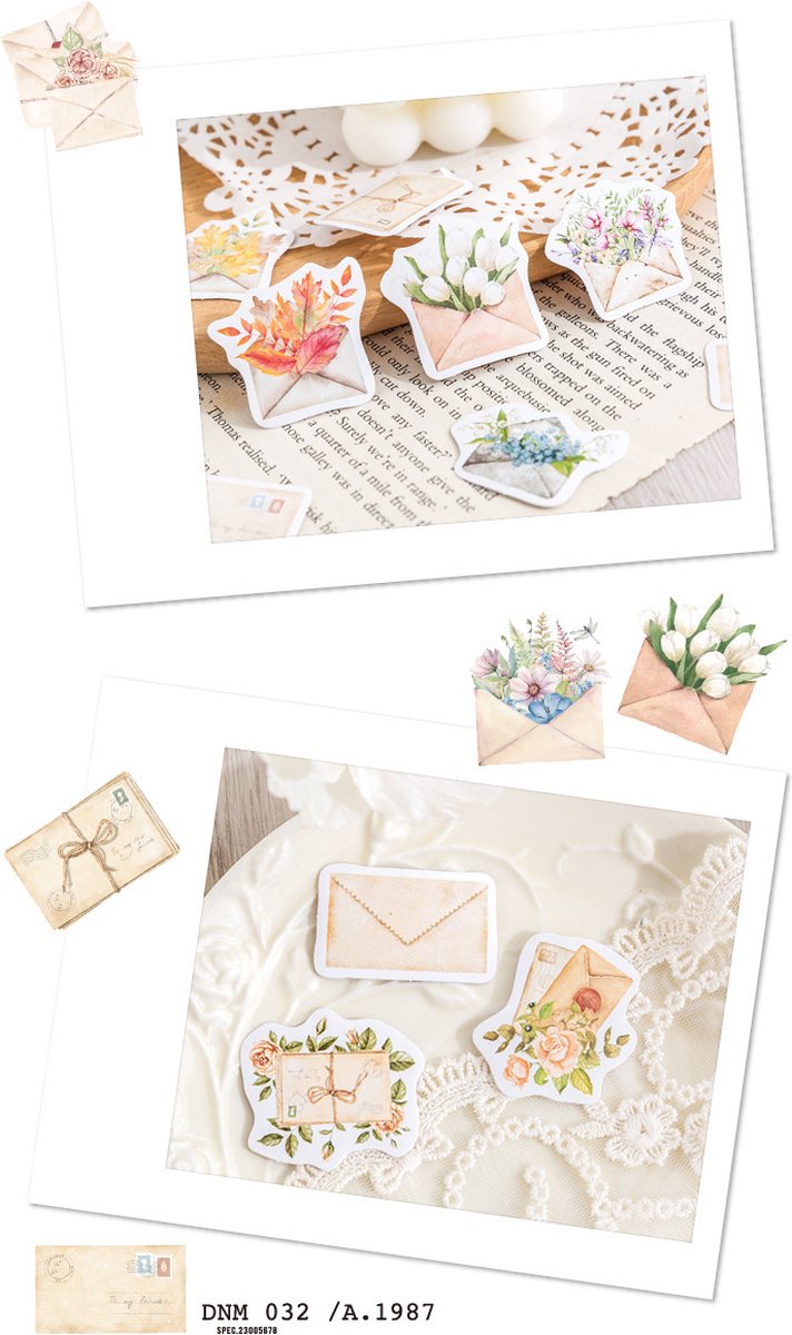 Stickerset Envelopjes met Bloemen - 46 stuks - Bullet Journal Stickers - Planner Agenda Stickers - Scrapbook stickers - Bujo stickers - Hobbystickers - Stickers volwassenen en kinderen — afbeelding 5
