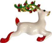 Kerst Rendier Rudolph Red Noses Reindeer Broche Sierspeld 4.9 cm / 3.9 cm / Wit - Rood - Groen - Goudkleurig