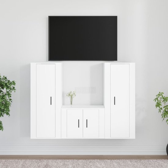 The Living Store TV-kastenset - Bewerkt hout - 2x 100 cm - 1x 57 cm - Wit