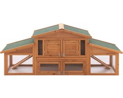 Konijnenhok Jayma - 72x180x62 cm - Houtkleurig - Grenen en Metaal - Voor Konijntjes - Voor Kleine Dieren