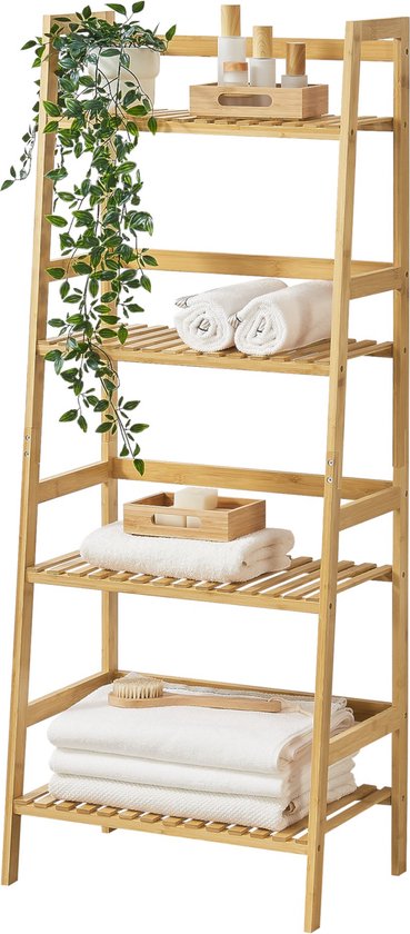 Opbergrek Finley - Staand rek - Met 4 Planken - 48x32x123 cm - Bamboe - Minimalistisch Design
