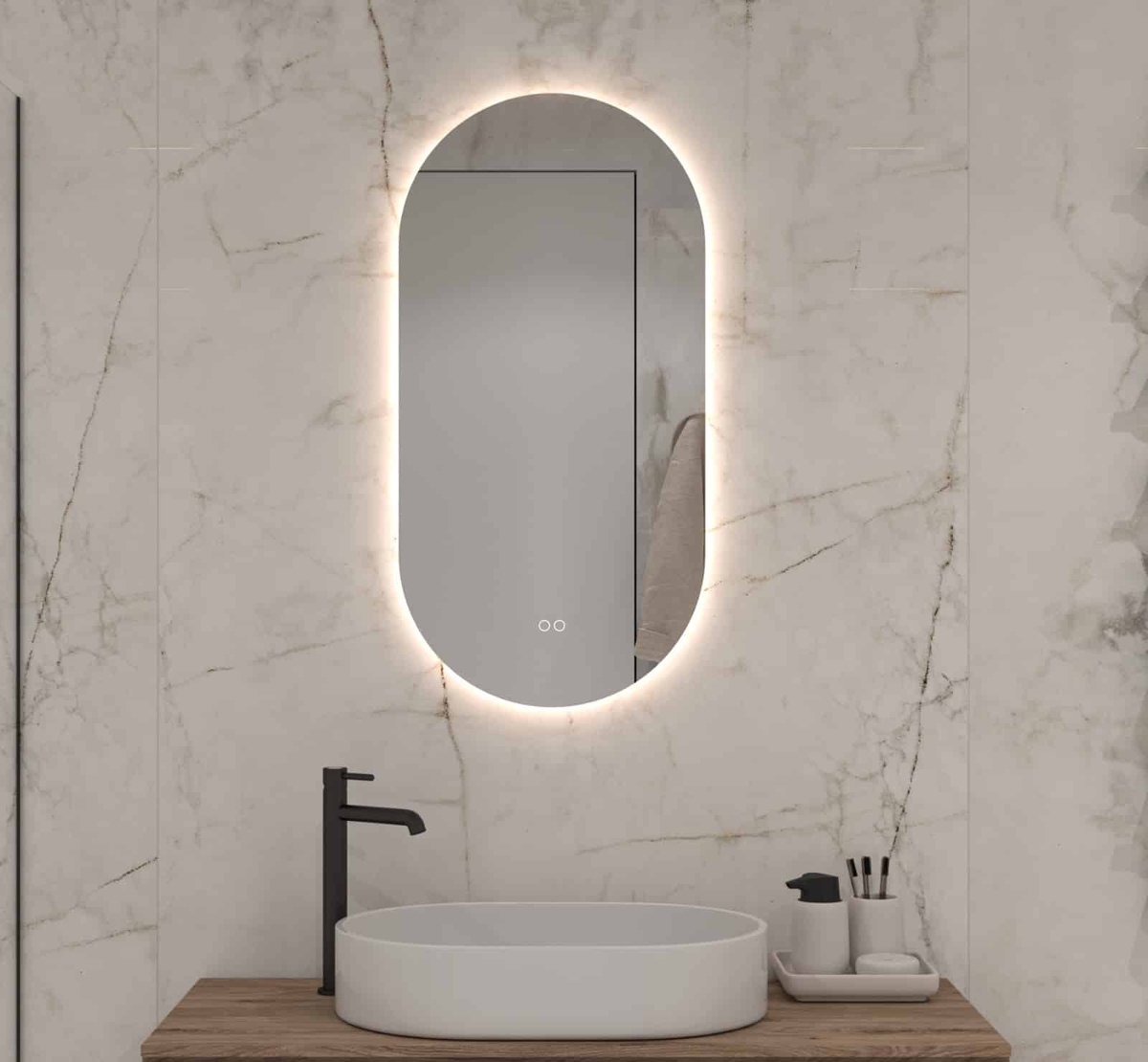 Ovale badkamerspiegel met indirecte verlichting, verwarming, instelbare lichtkleur en dimfunctie 45x90 cm