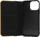 Houten design flip case, iPhone 13 pro max – Bamboe met zwart leer