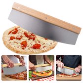 Cheqo® Pizza Cutter - Couteau à Pizza - Couteau Berceau - Acier Inoxydable - Manche en Bois d'Hévéa - 35x10.3x2cm - Facile à Nettoyer