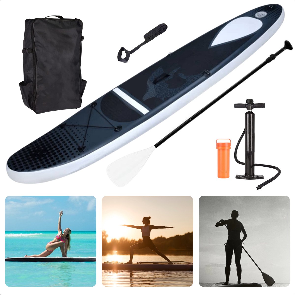 Complete SUP-Set - Opblaasbaar SUP Board - Stand Up Paddle Board - 305cm - tot 150kg - Complete Set - Ideaal voor Beginnende/Gevorderde - EVA Anti-slip - Met Peddel, Rugtas, Handpomp, Surf-Leash, Reparatiekit - Inclusief EBOOK