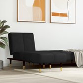 The Living Store Chaise Longue - Ajustable - Velours - Zwart - 55 x 140 x 70 cm