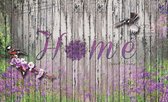 Fotobehang - Vlies Behang - Home Sweet Home met Bloemen op Houten Planken - 208 x 146 cm