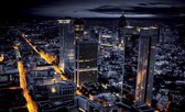 Fotobehang - Vlies Behang - Skyline van Frankfurt Stad in de Nacht - 312 x 219 cm
