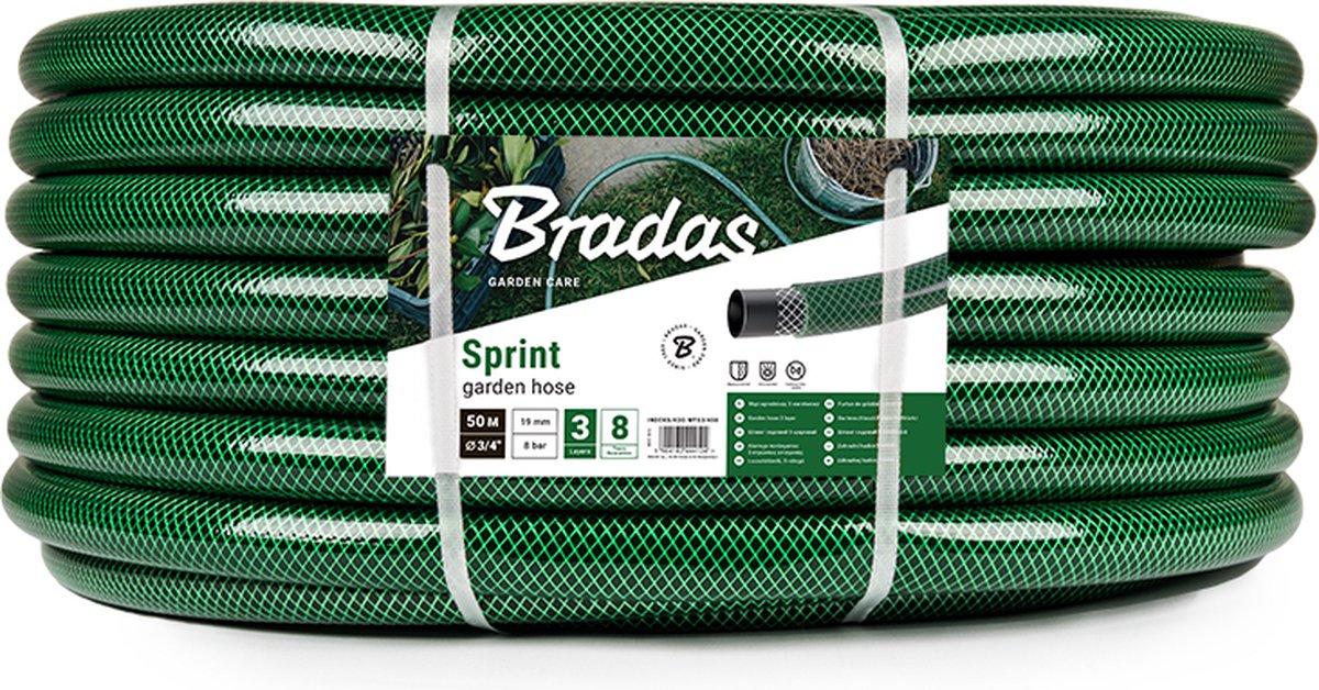 Bradas Tuinslang SPRINT – 25 m – 1" (25 mm) – Drielaags Groen