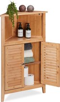 Relaxdays hoekkast badkamer - bamboe badkamerkast - hoek keukenkast met lamellendeuren