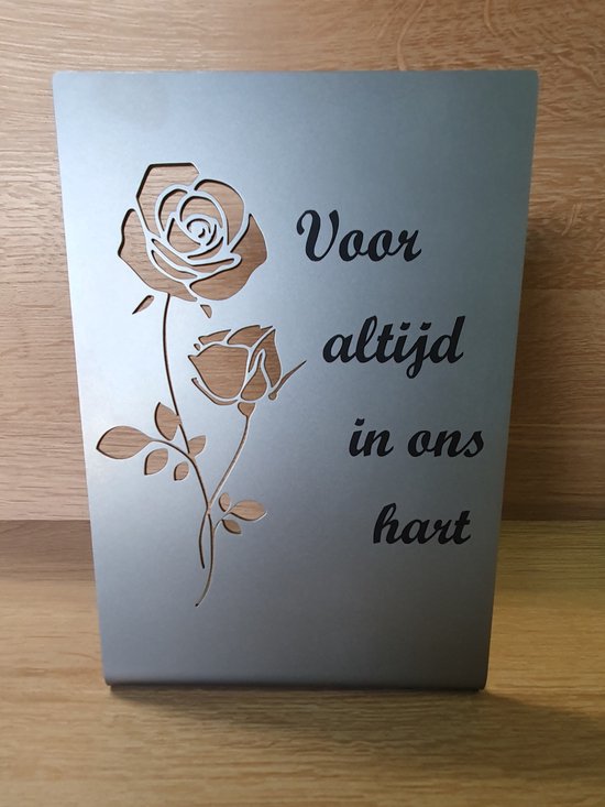 Foto: Rvs staander roos rouwdecoratie grafornament grafdecoratie aandenken nooit vergeten voor altijd 