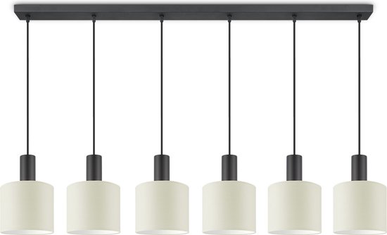 Home Sweet Home lampe à suspension Bling - suspension d'éclairage Xxl Beam 6L avec abat-jour 20/20/17cm - longueur de la suspension 150,5 cm - convient pour lampe LED E27 - suspension adaptée au salon, chambre à coucher, cuisine - beige