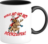 Ho Ho Ho Doorzuipen - Foute kersttrui kerstcadeau - Dames / Heren / Unisex Kleding - Grappige Kerst en Bier Outfit - Mok - Zwart
