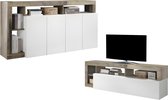 Set buffetkast + TV meubel - SEFRO - Eiken en witgelakt L 184 cm x H 93 cm x D 42 cm