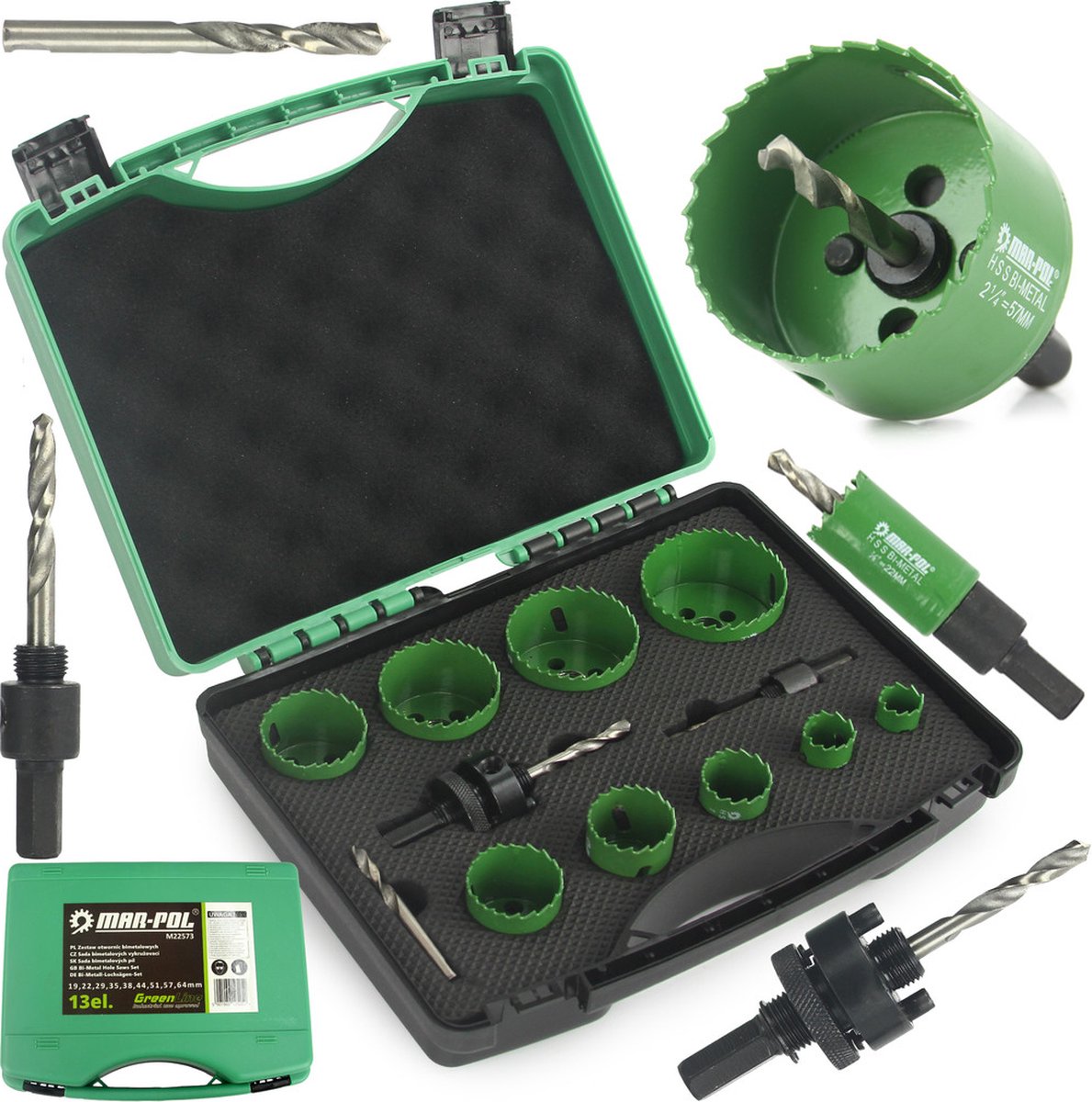 Bi-Metaal gatenzaagset HEX 13 Delige: 19, 22, 29, 35, 38, 44, 51, 57, 64mm