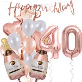 40 Jaar Verjaardag Cijferballon 40 - Feestpakket Snoes Ballonnen Pop The Bottles - Rose White Versiering