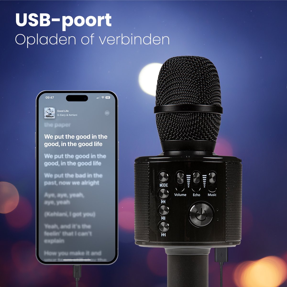Microphone karaoké Bluetooth LifeGoods - Sans fil avec haut