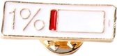 Power 1% Emaille Pin 2.5 cm / 0.9 cm / Wit Goud