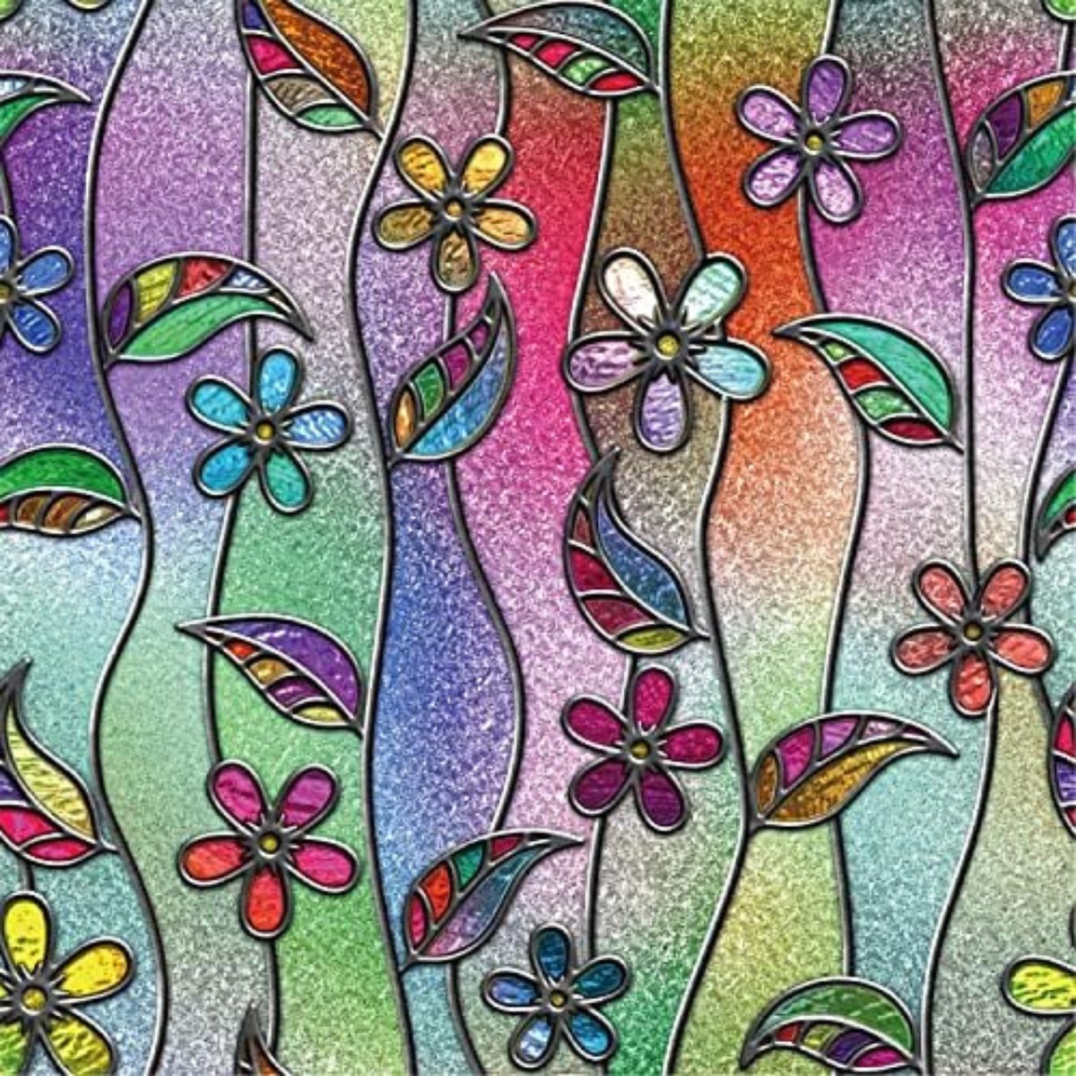 Gratyfied- Raamfolie Glas In Lood- Window Film Stained Glass- Raamfolie Anti Inkijk- Anti-Glare Window Film- Raamfolie Statisch- Window Film Static