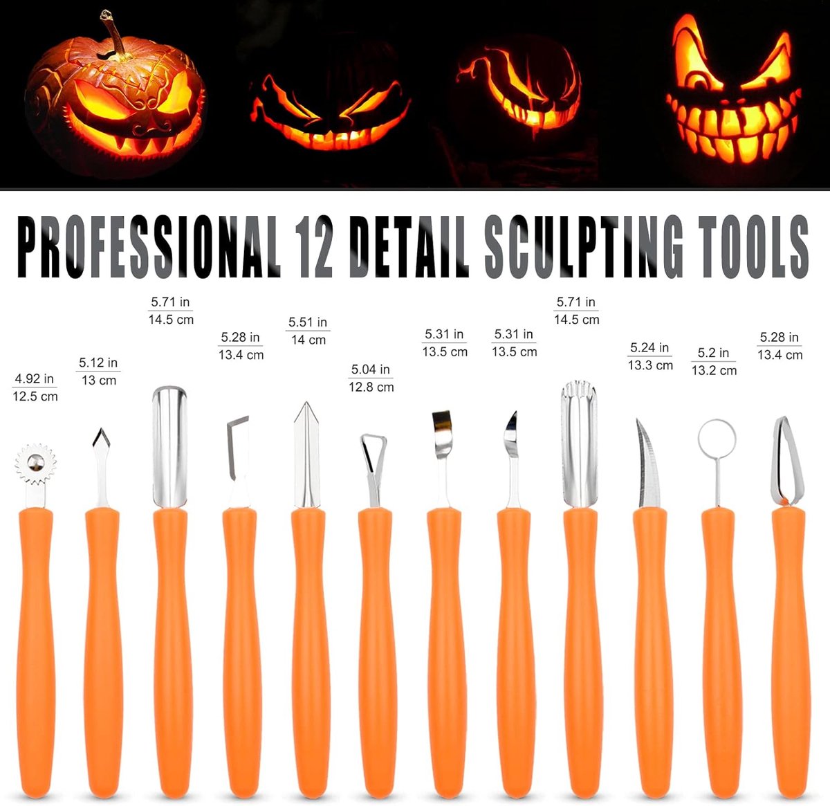 JOYUE Pompoen Snijgereedschap Set 7 Stuks Pompoen Snijset, Halloween Pompoen Carving Kit met Stencils en Opbergtas, Professioneel Roestvrij Staal Pompoensnijmes voor Volwassenen en Kinderen JOYUE Pompoen Snijgereedschap Set 7 Stuks Pompoen Snijset, Halloween Pompoen Carving Kit met Stencils en Opbergtas, Professioneel Roestvrij Staal Pompoensnijmes voor Volwassenen en Kinderen