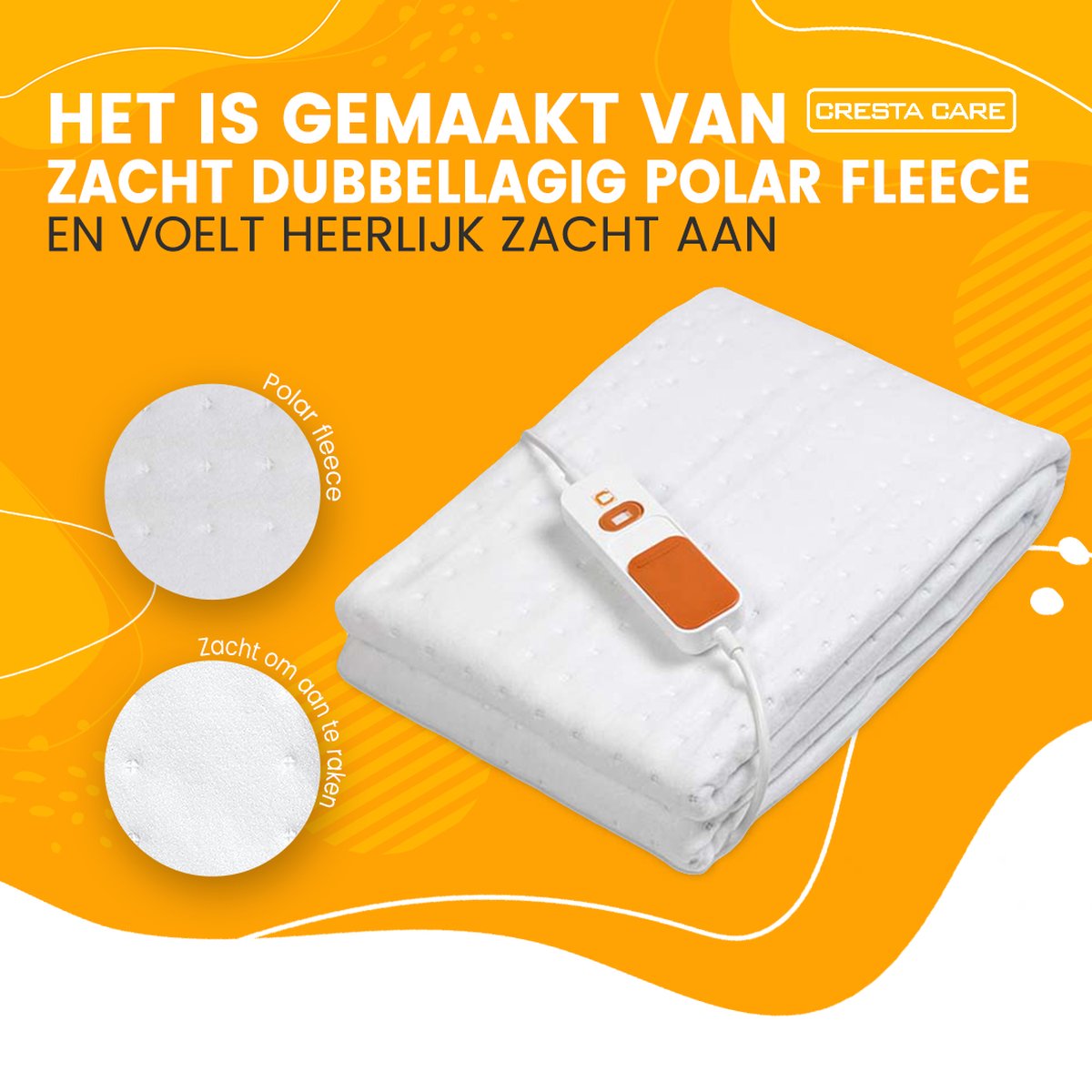 Afbeelding 2 van Cresta Care KTS110 Warmtedeken 1 persoons met 180 minuten timer en machine wasbaar cosy fleece 150x80 cm