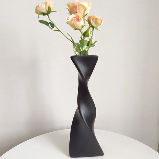 Vloervaas vaas voor pampasgras Zwart e decoratie moderne keramische vaas hoogte 40 cm voor decoratie woonkamer/slaapkamer/tafeldecoratie Zwart e vaas
